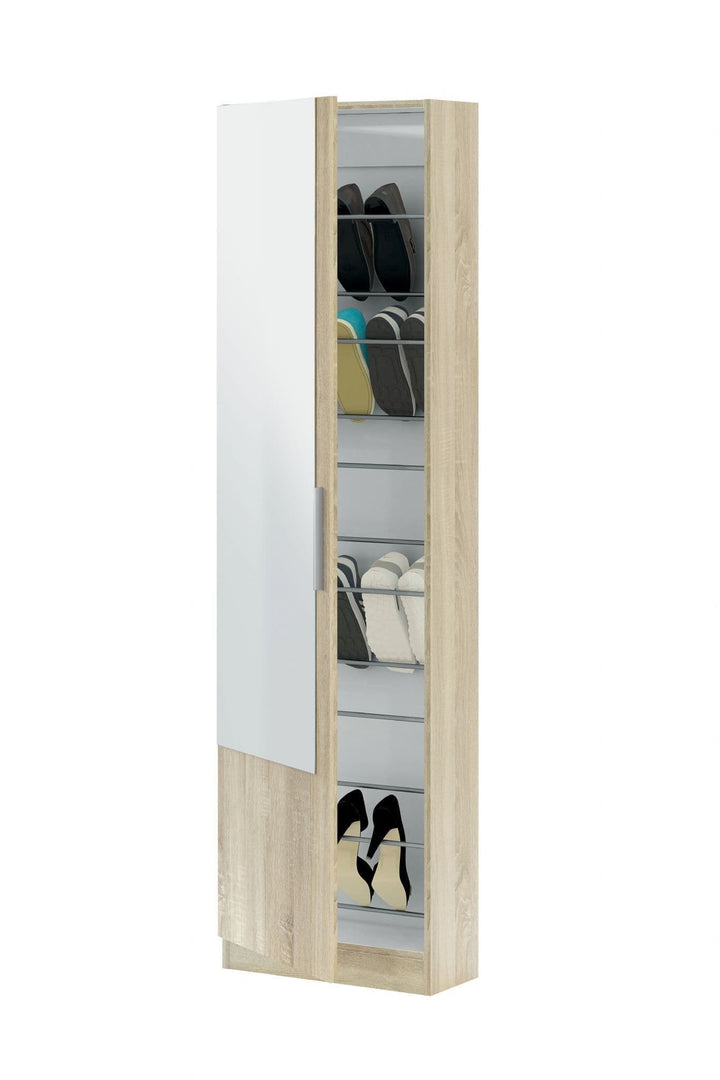 Lily Oak Effect Tall Shoe Cabinet 1 Mirrored Door 14-16 Pairs - 3237 NEW!!!