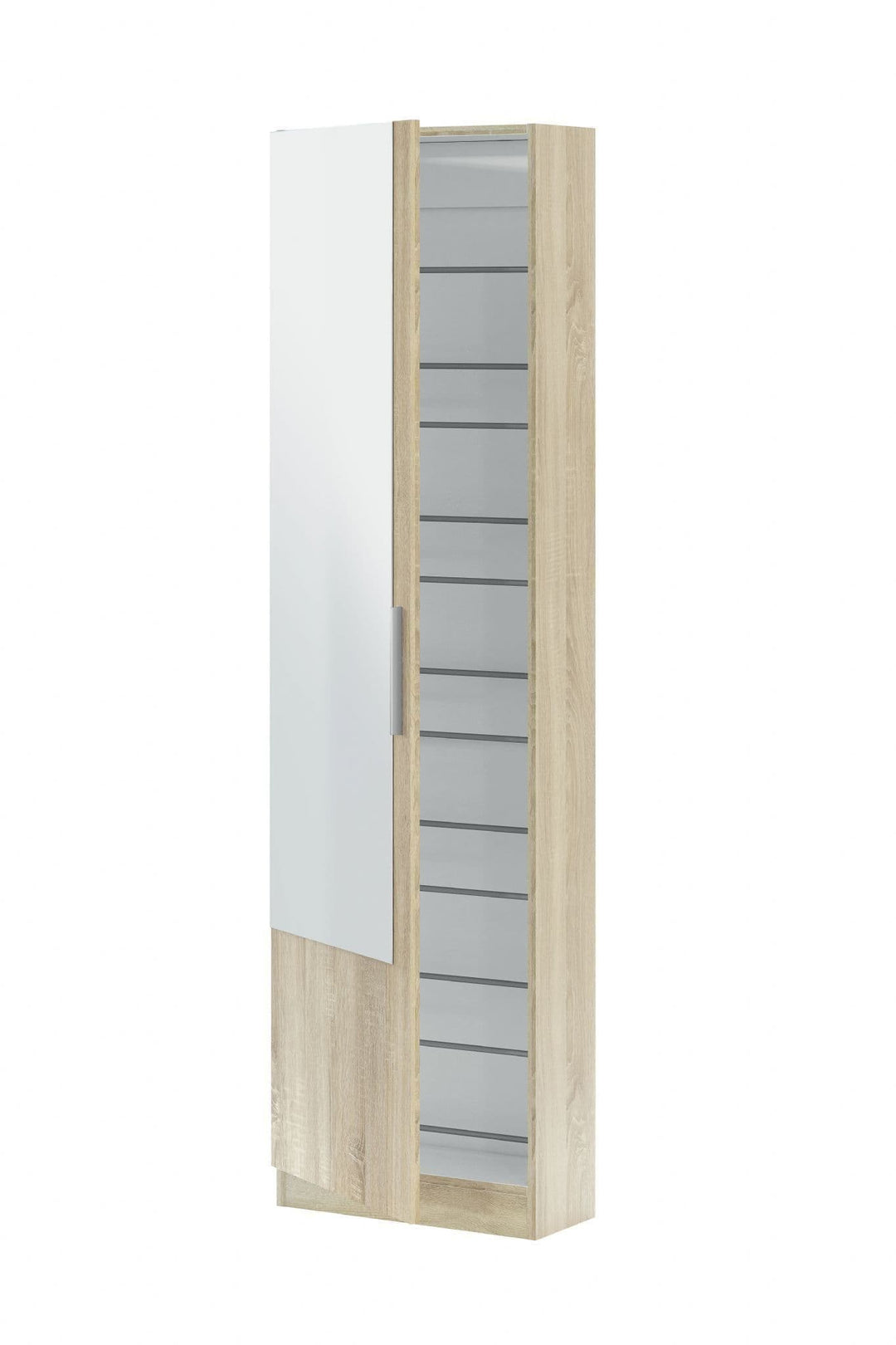 Lily Oak Effect Tall Shoe Cabinet 1 Mirrored Door 14-16 Pairs - 3237 NEW!!!