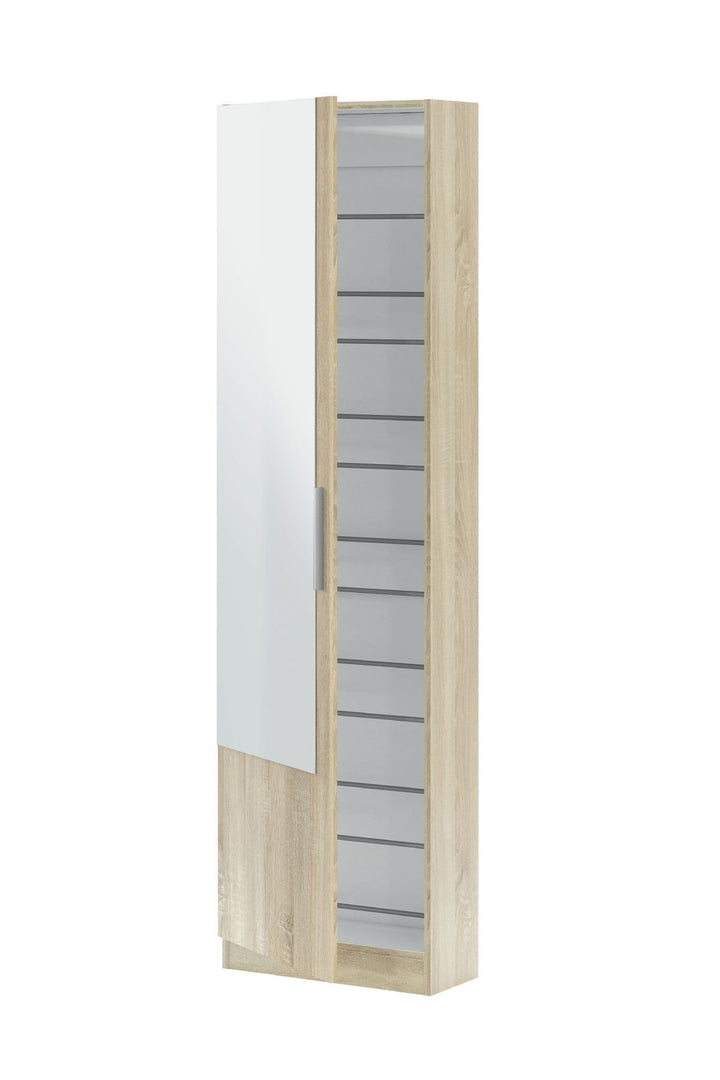 Lily Oak Effect Tall Shoe Cabinet 1 Mirrored Door 14-16 Pairs - 3237 NEW!!!
