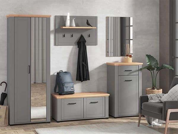 Marigold Grey And Artisan Oak Slim Narrow Mirrored Wardrobe
