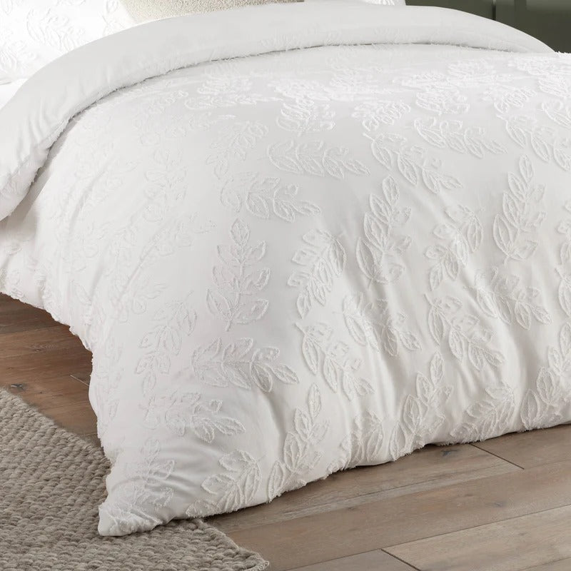 Leaf Tufted Soft Touch Duvet Cover Set White
