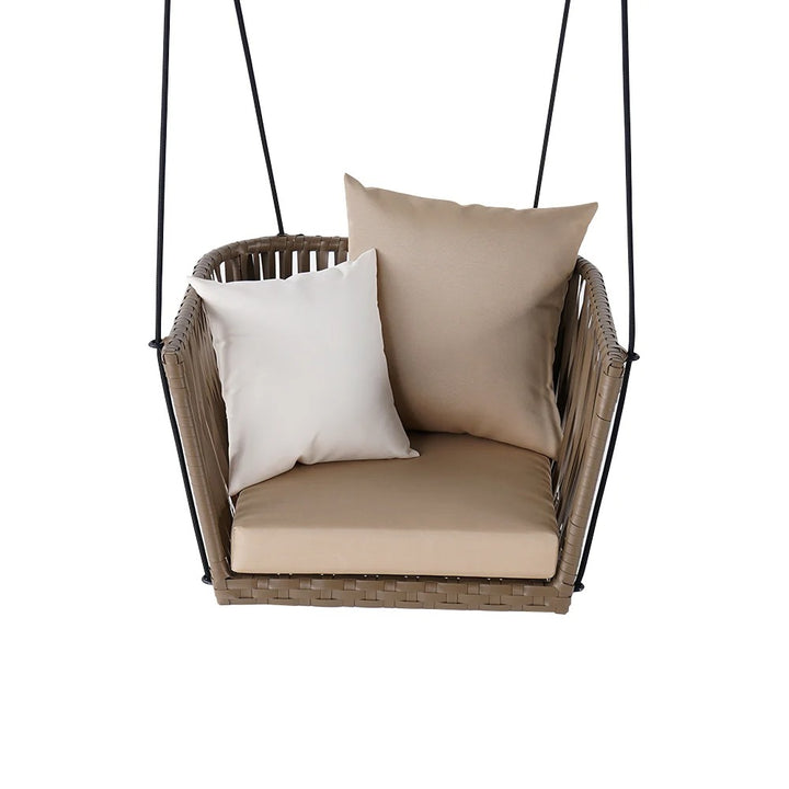 Traditional Outdoor Hanging Chair Rattan with Khaki Cushion Pillow