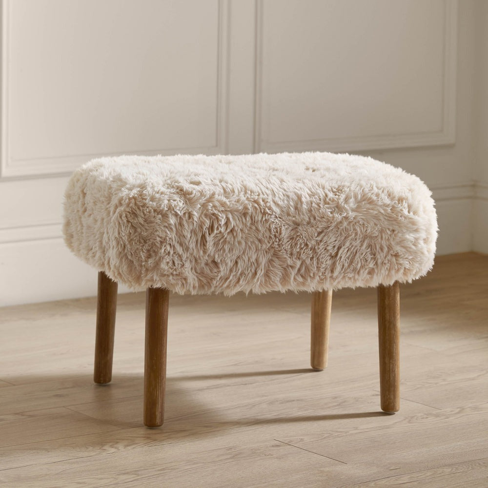 Struan Faux Fur Footstool Natural