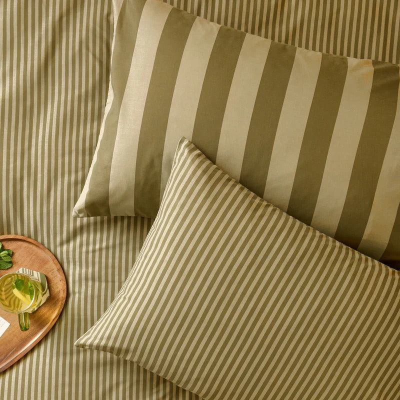 Ultimate Striped Fitted Bed Sheet 100% Cotton_Green Tea