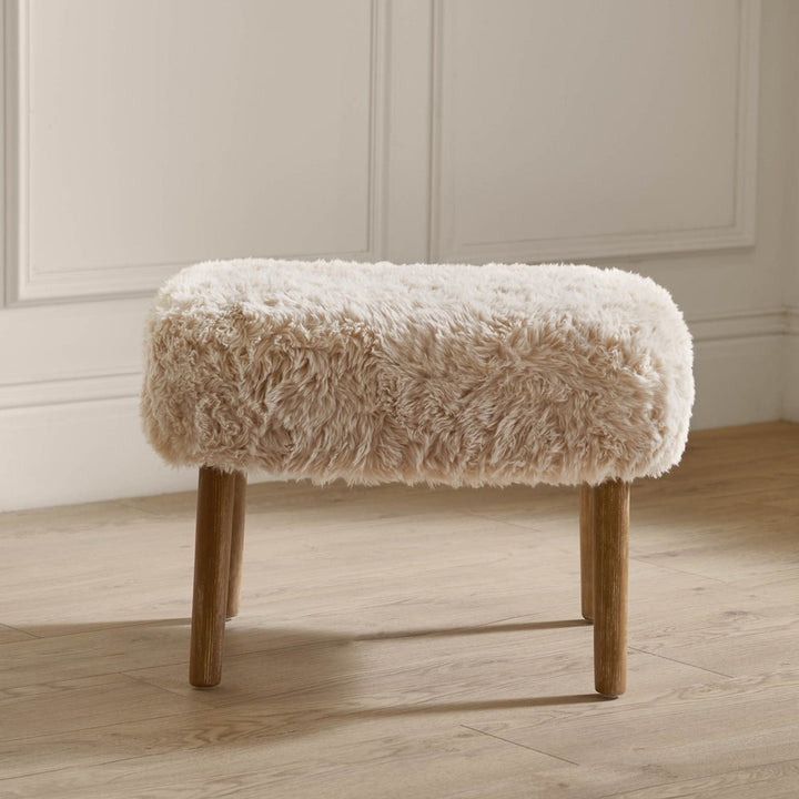 Struan Faux Fur Footstool Natural