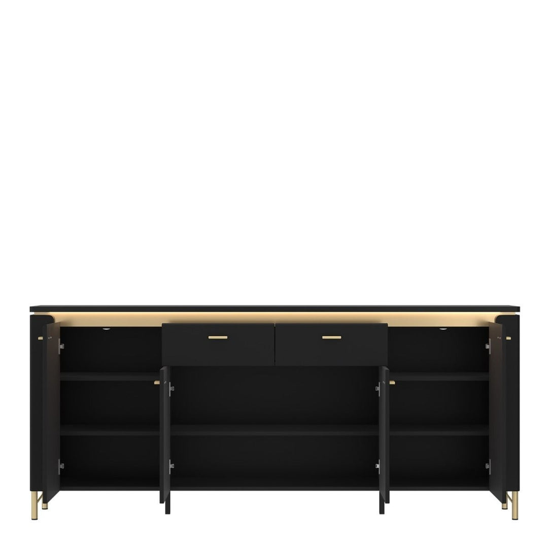 Genoa Sideboard 4 Door 2 Drawer in Black Matt/Gold