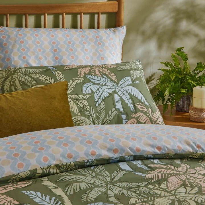 Kentia Printed Soft Touch Duvet Cover Set Palm Green