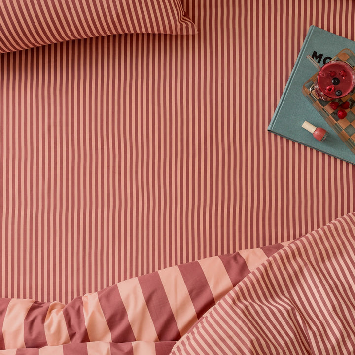 Ultimate Striped Fitted Bed Sheet 100% Cotton_Rasberry Smoothy