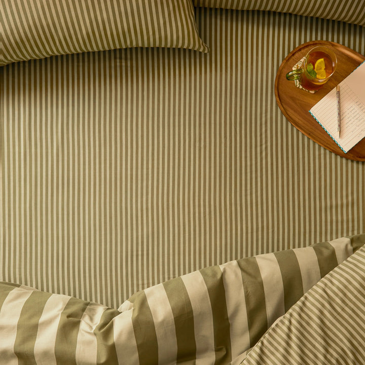 Ultimate Striped Fitted Bed Sheet 100% Cotton_Green Tea