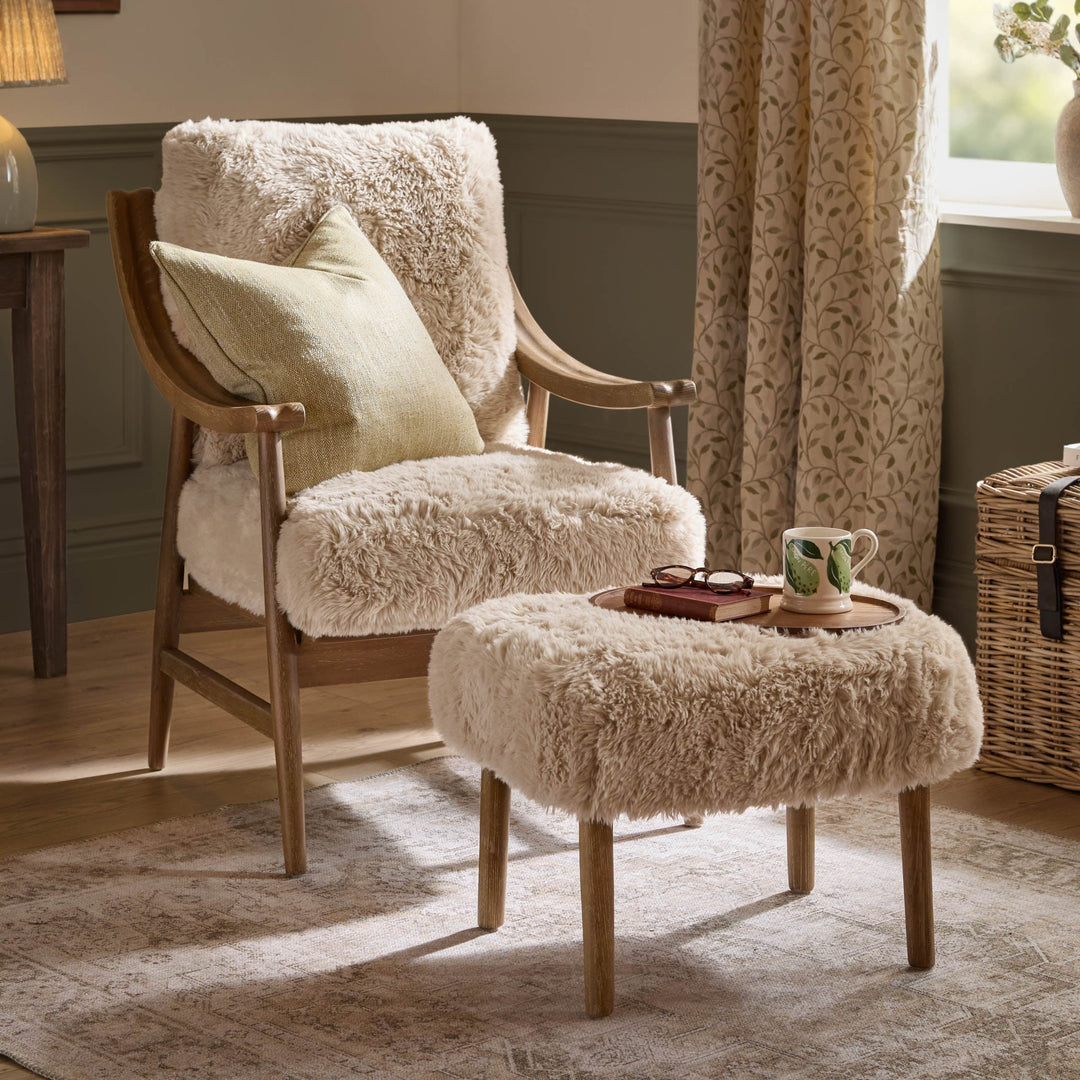 Struan Faux Fur Footstool Natural