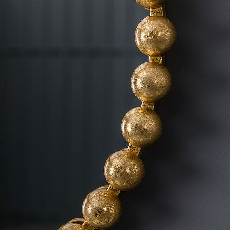 Roman Large Round Beads Gold Metal Wall Mirror
