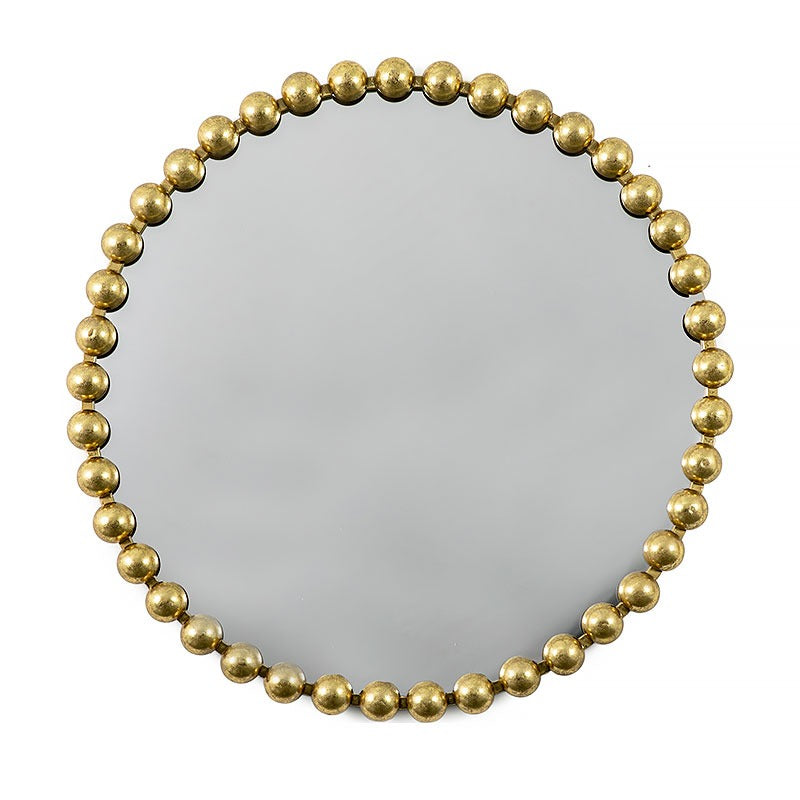 Roman Large Round Beads Gold Metal Wall Mirror