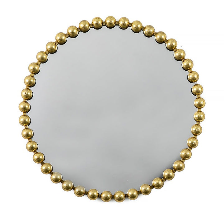 Roman Large Round Beads Gold Metal Wall Mirror
