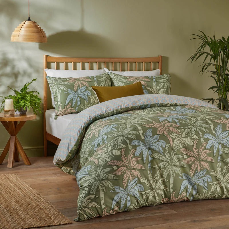 Kentia Printed Soft Touch Duvet Cover Set Palm Green