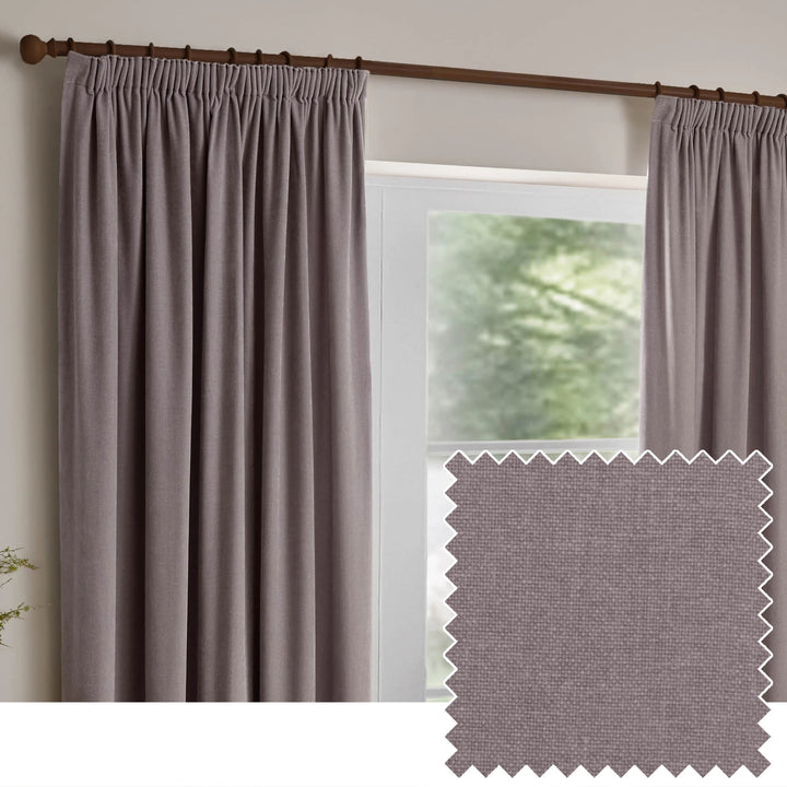 HEAVY CHENILLE PENCIL PLEAT CURTAIN MAUVE