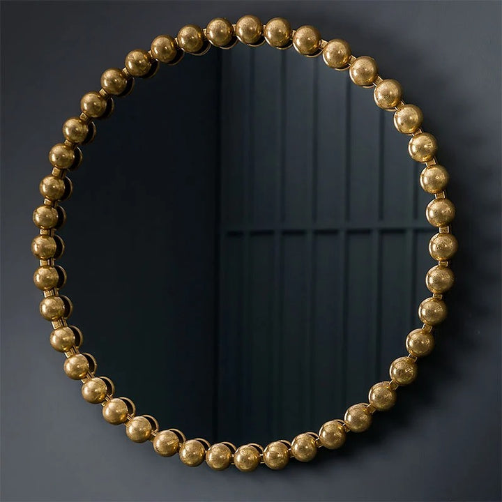 Roman Large Round Beads Gold Metal Wall Mirror