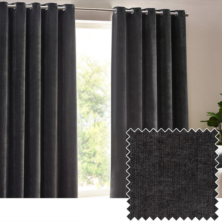 HEAVY CHENILLE EYELET CURTATAIN CHARCOAL