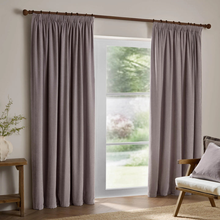 HEAVY CHENILLE PENCIL PLEAT CURTAIN MAUVE