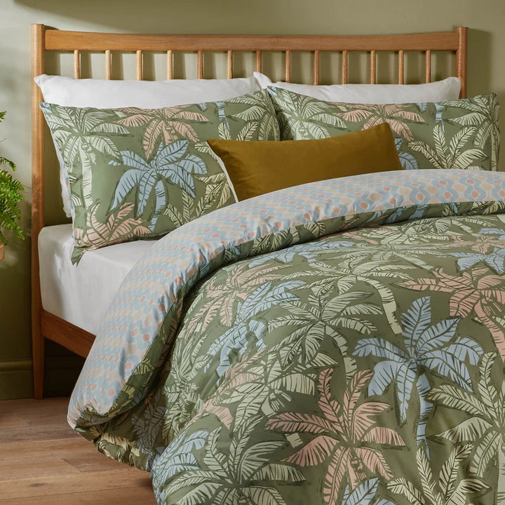 Kentia Printed Soft Touch Duvet Cover Set Palm Green