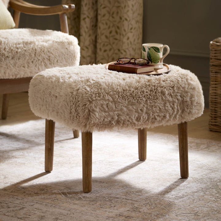 Struan Faux Fur Footstool Natural