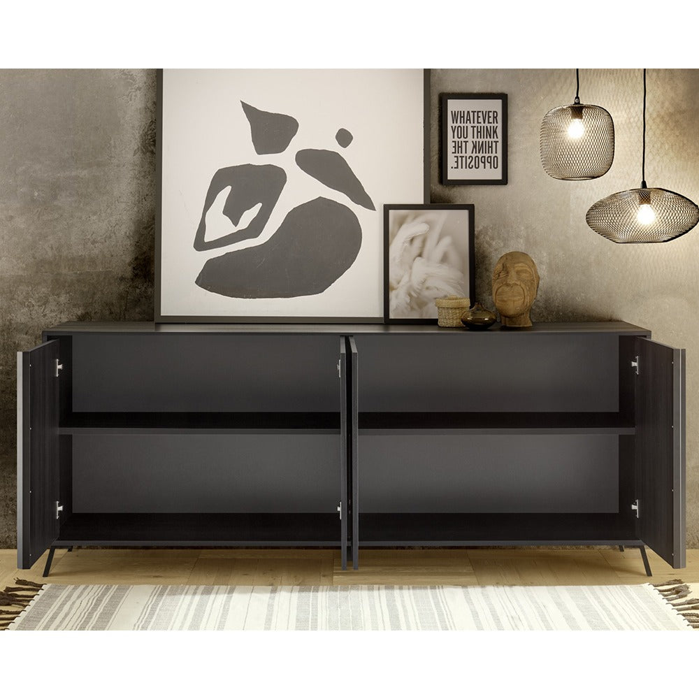 Happy Wooden Sideboard With 4 Doors In Black
