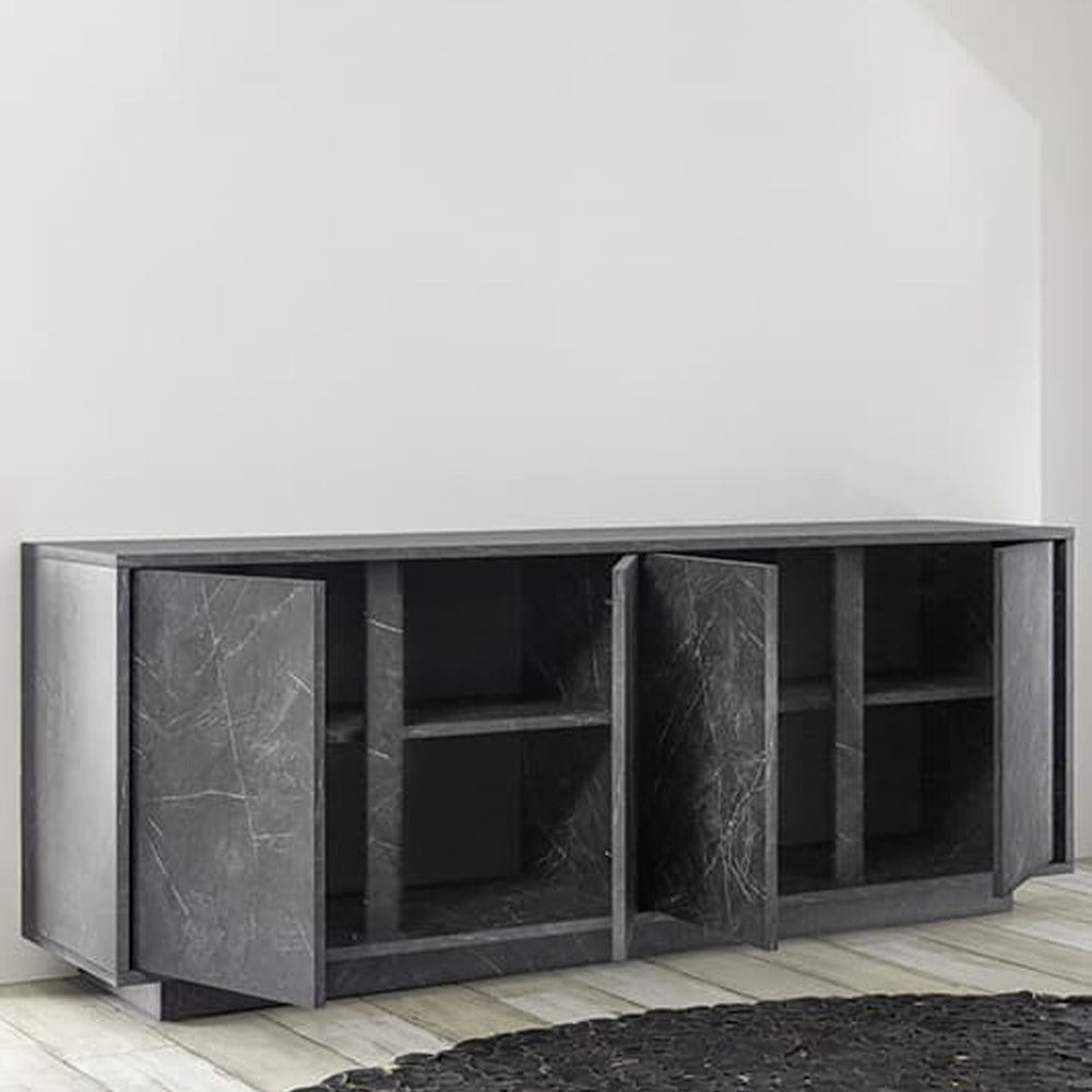 Norvi Wooden Sideboard With 4 Doors In Black Marble Effect