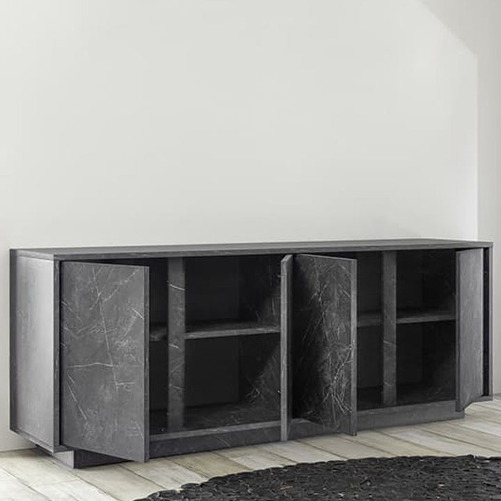 Norvi Wooden Sideboard With 4 Doors In Black Marble Effect