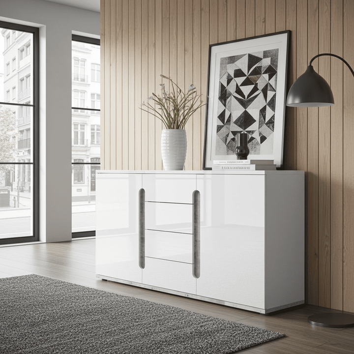 Marigold White High Gloss And Grey 2 Door Siderack