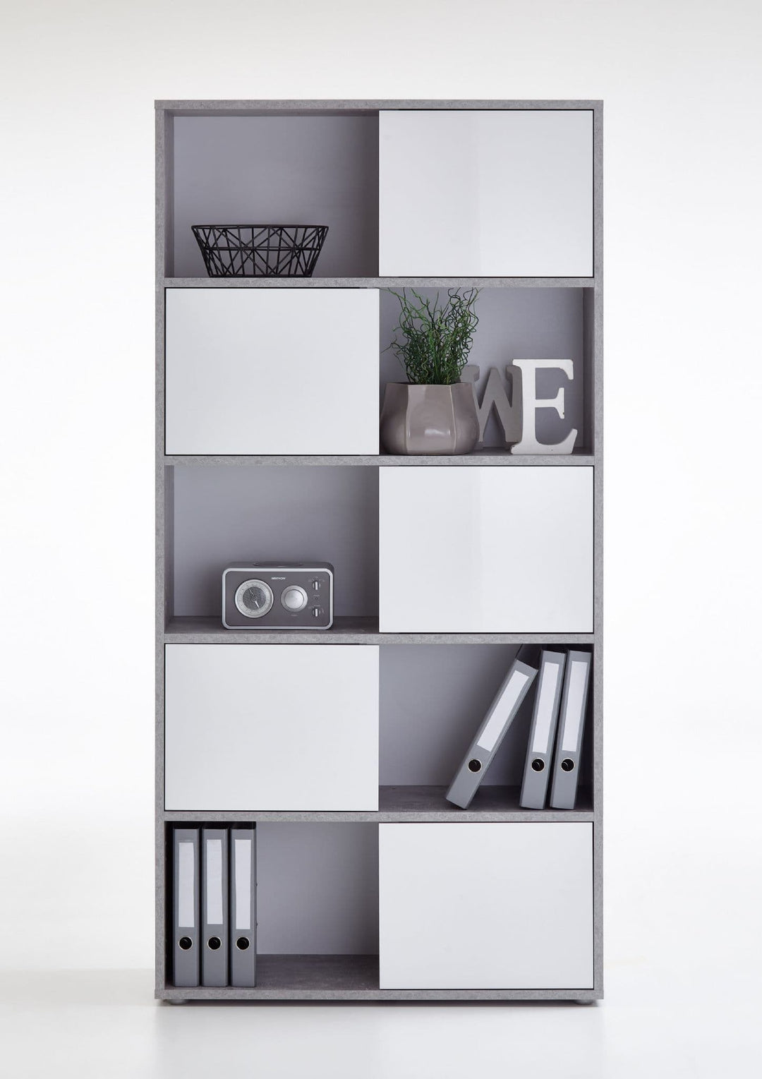 Lily Concrete Grey and White Tall Bookcase