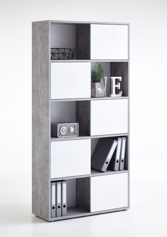 Lily Concrete Grey and White Tall Bookcase
