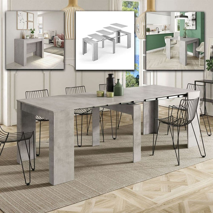 Lily Concrete Grey Effect Large Extending Dining Table