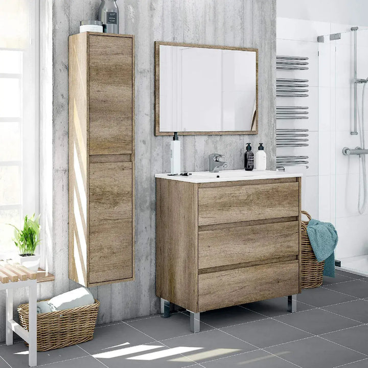 Lavender Nordic Oak Effect Tall 2 Door Bathroom Storage Cupboard