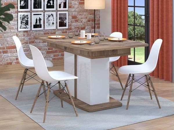 Lily White Gloss And Warm Oak Extending Dining Table