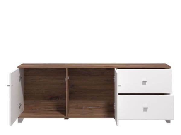 Lily White Gloss And Warm Oak TV Unit Cabinet