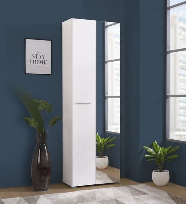 Rose White Mirrored Narrow Wardrobe