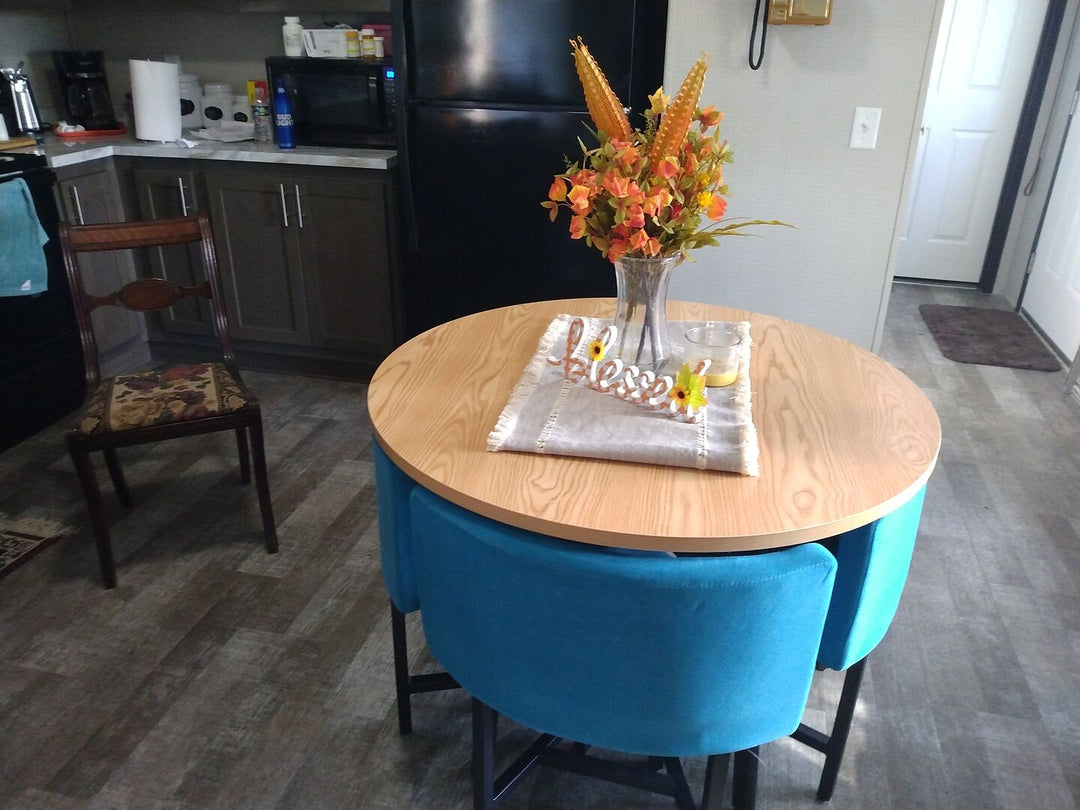 Round Small Dining Table Set Nesting with Upholstered 4 Chairs