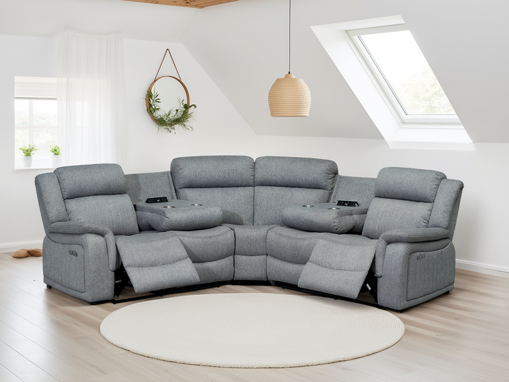 Linden Electric Recliner Sofa Grey Large Corner