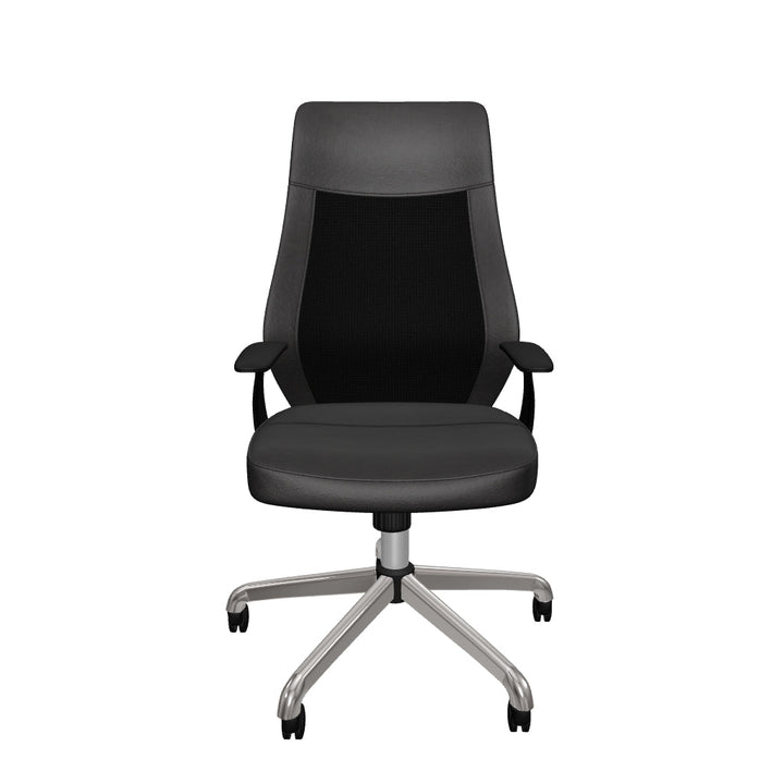 Baye High Mesh Back Task Operator Black Leather Office Chair with Arms