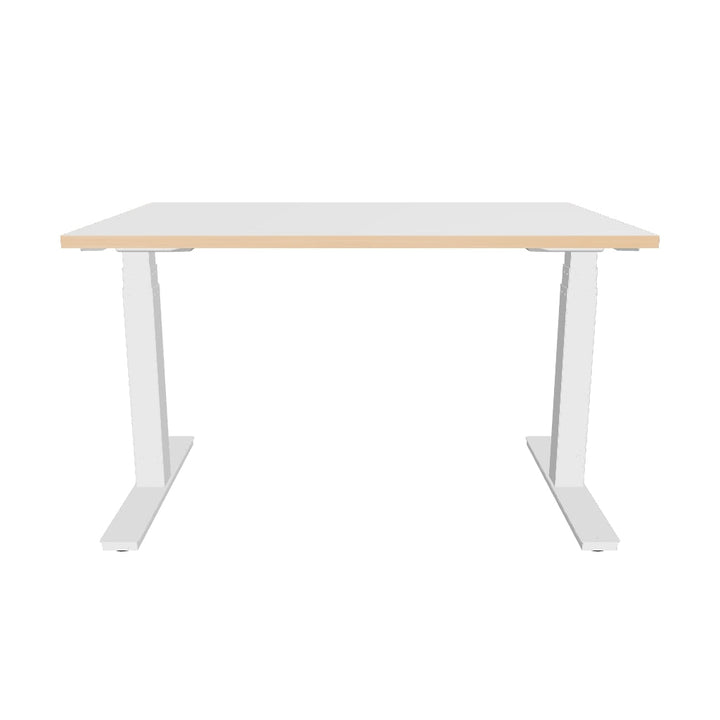Oslo Air Height Adjustable Desk White Top Natural Wood Edge White Frame