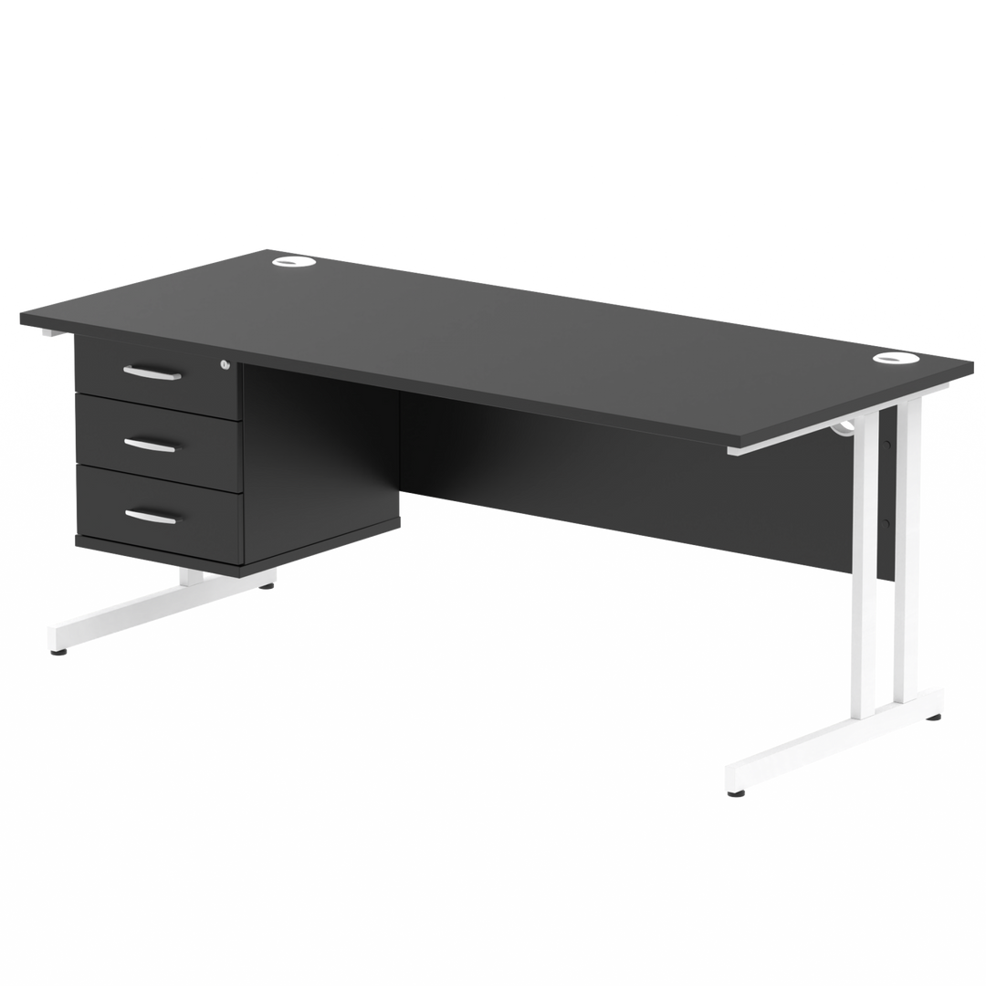 Impulse 1800mm Cantilever Straight Desk With Single Fixed Pedestal