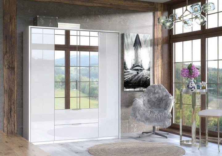 Violet 4 Door 2 Drawer White High Gloss Mirrored Wardrobe