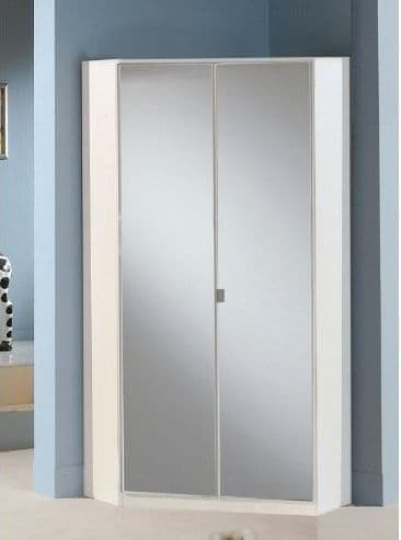 Tulip Full Mirrored and White 2 Door Corner Wardrobe