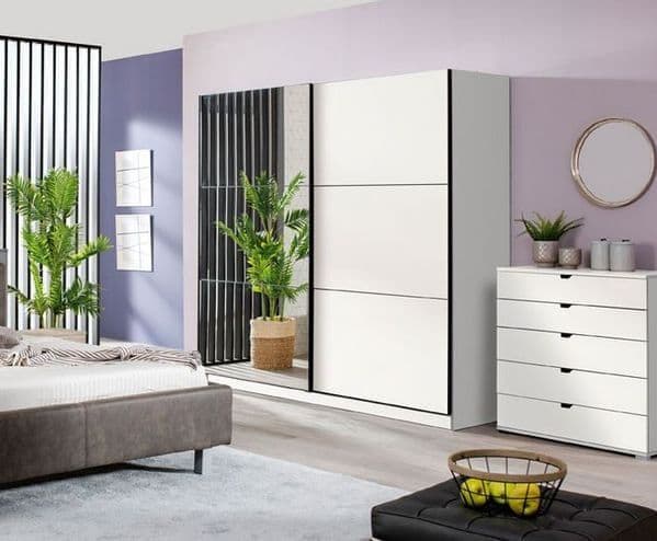 Iris White 220cm Sliding Wardrobe with Mirror